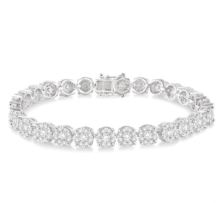 7 Ctw Round Cut Diamond Lovebright Tennis Bracelet in 14K White Gold