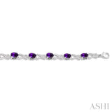 1/10 Ctw Round Cut Diamond & 7x5 MM Oval Cut Amethyst Semi Precious Infinity Bracelet in Sterling Silver