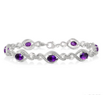 Load image into Gallery viewer, 7X5 MM Oval Shape Amethyst and 1/10 Ctw Round Cut Diamond Semi-Precious Bracelet in Sterling Silver