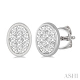 1/3 Ctw Oval Shape Lovebright Round Cut Diamond Bezel Stud Earring in 14K White Gold