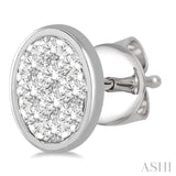 1/3 Ctw Oval Shape Lovebright Round Cut Diamond Bezel Stud Earring in 14K White Gold