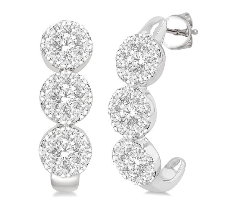 7/8 Ctw Lovebright Round Cut Diamond Half Hoop Earring in 14K White Gold
