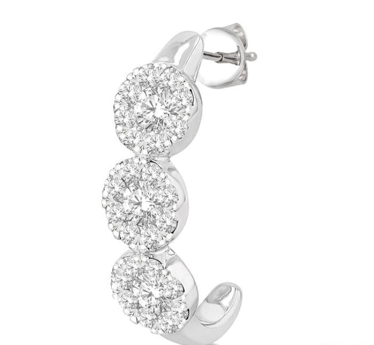 7/8 Ctw Lovebright Round Cut Diamond Half Hoop Earring in 14K White Gold