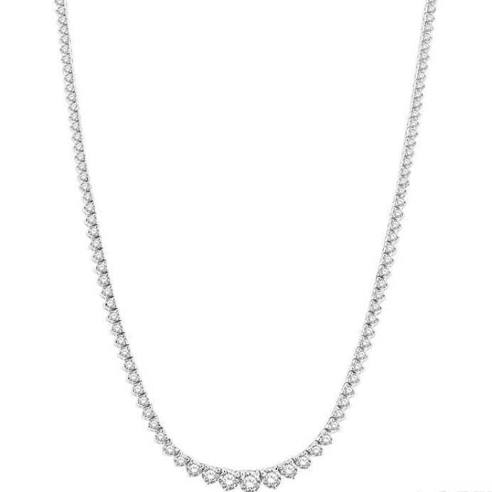 7 Ctw Riviera Round Cut Diamond Necklace in 14K White Gold