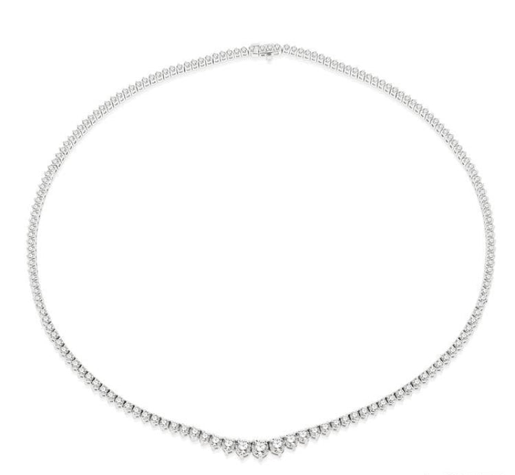 7 Ctw Riviera Round Cut Diamond Necklace in 14K White Gold