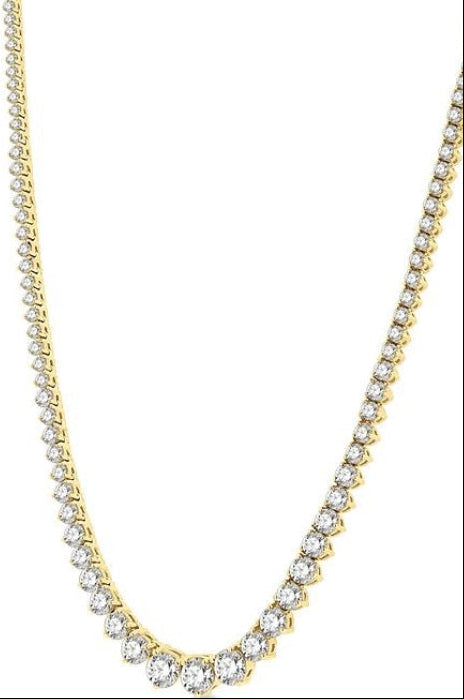 10 Ctw Riviera Round Cut Diamond Necklace in 14K Yellow Gold