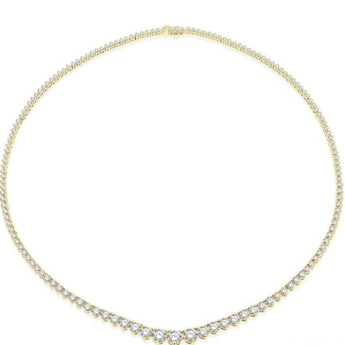 10 Ctw Riviera Round Cut Diamond Necklace in 14K Yellow Gold