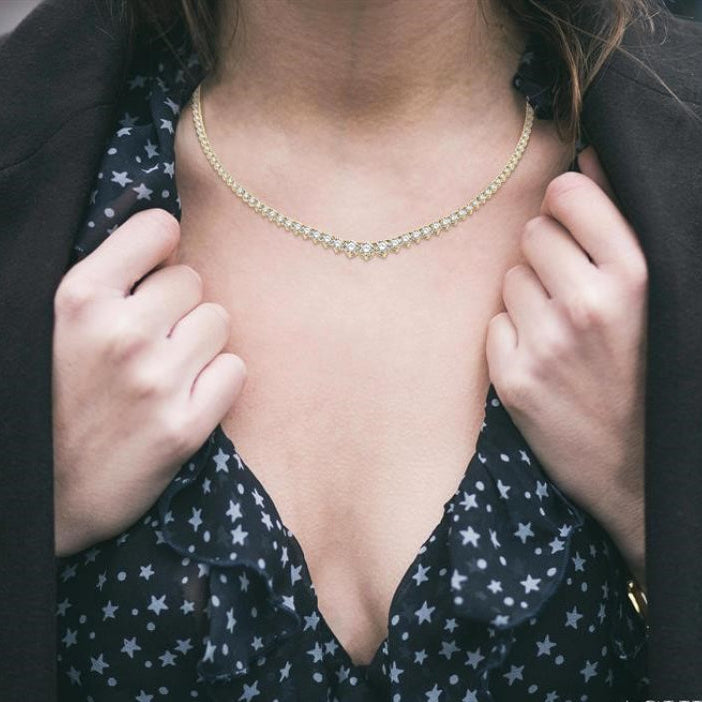 10 Ctw Riviera Round Cut Diamond Necklace in 14K Yellow Gold