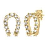 Load image into Gallery viewer, 1/10 Ctw Horseshoe Charm Round Cut Diamond Petite Earring in 10K Yellow Gold