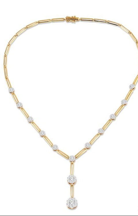2 Ctw Lovebright Round Cut Diamond Elongated Link Necklace in 14K Yellow and White Gold
