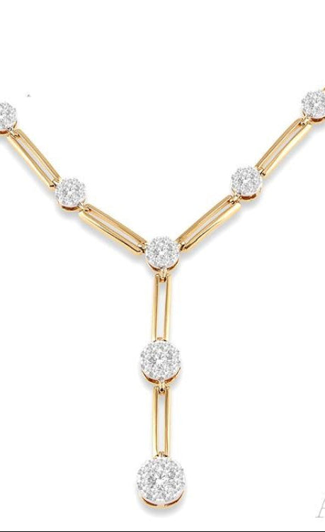 2 Ctw Lovebright Round Cut Diamond Elongated Link Necklace in 14K Yellow and White Gold