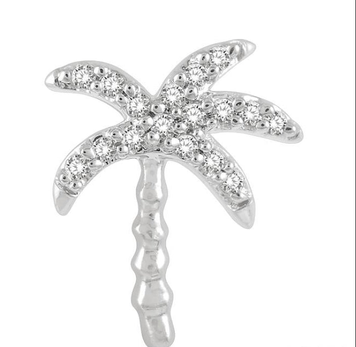 1/10 Ctw Palm Tree Round Cut Diamond Petite Fashion Earring in 10K White Gold