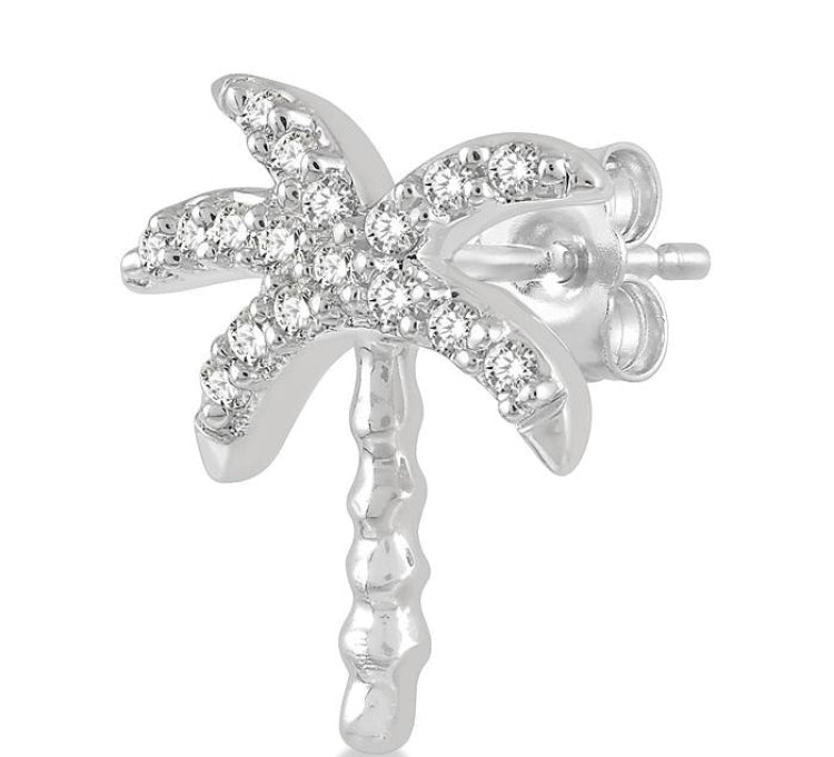 1/10 Ctw Palm Tree Round Cut Diamond Petite Fashion Earring in 10K White Gold