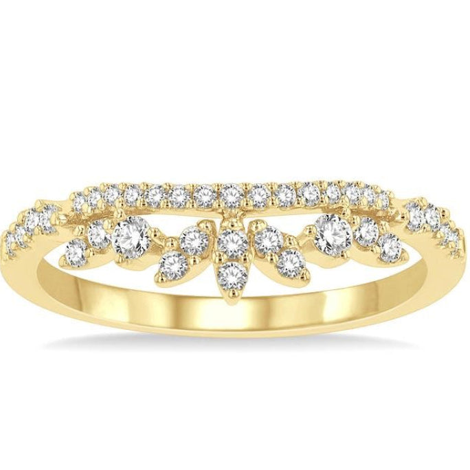 1/3 Ctw Alternating Marquise and Circular Mount Round Cut Diamond Curved Wedding Band in 14K Yellow Gold