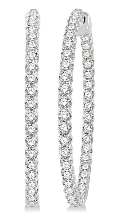 5 Ctw Inside-Out Round Cut Diamond 1 1/2 Inch Hoop Earrings in 14K White Gold
