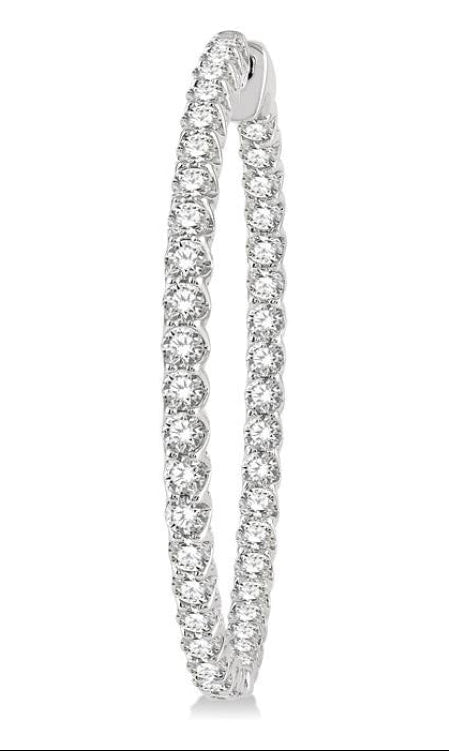 5 Ctw Inside-Out Round Cut Diamond 1 1/2 Inch Hoop Earrings in 14K White Gold