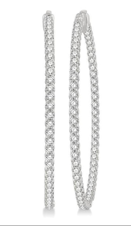 5 Ctw Inside-Out Round Cut Diamond 2-Inch Hoop Earrings in 14K White Gold