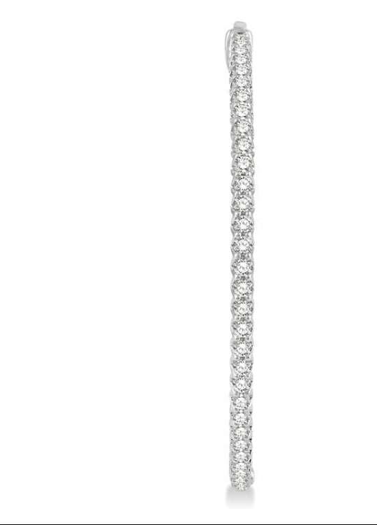 5 Ctw Inside-Out Round Cut Diamond 2-Inch Hoop Earrings in 14K White Gold