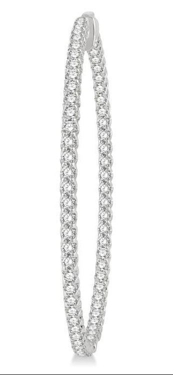 5 Ctw Inside-Out Round Cut Diamond 2-Inch Hoop Earrings in 14K White Gold