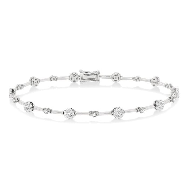 1 Ctw Lovebright Round Cut Diamond Bar Bracelet in 14K White Gold
