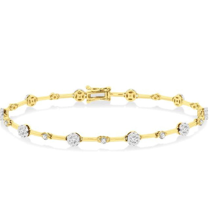 1 Ctw Lovebright Round Cut Diamond Bar Bracelet in 14K Yellow and White Gold