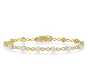 1 1/2 Ctw Circular Mount & Infinity Link Lovebright Round Cut Diamond Bracelet in 14K Yellow and White Gold