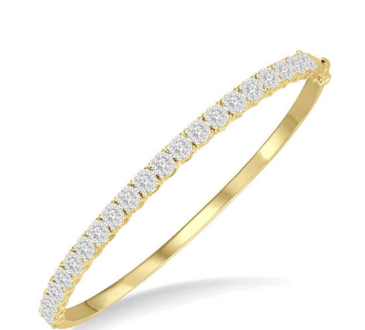 1 1/2 Ctw Circular Lovebright Round Cut Diamond Bangle in 14K Yellow and White Gold