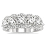 Load image into Gallery viewer, 2 Ctw Scalloped Edge Circular Mount 5-Stone Baguette and Round Cut Diamond Fashion Ring in 14K White Gold