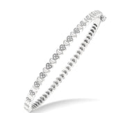 1/6 Ctw Puffed Heart Plain and Round Cut Diamond Bangle in Sterling Silver