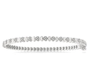 1/6 Ctw Puffed Heart Plain and Round Cut Diamond Bangle in Sterling Silver