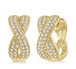 Load image into Gallery viewer, 1/3 Ctw Crossover Round Cut Diamond Petite Huggie Earrings in 14K Yellow Gold