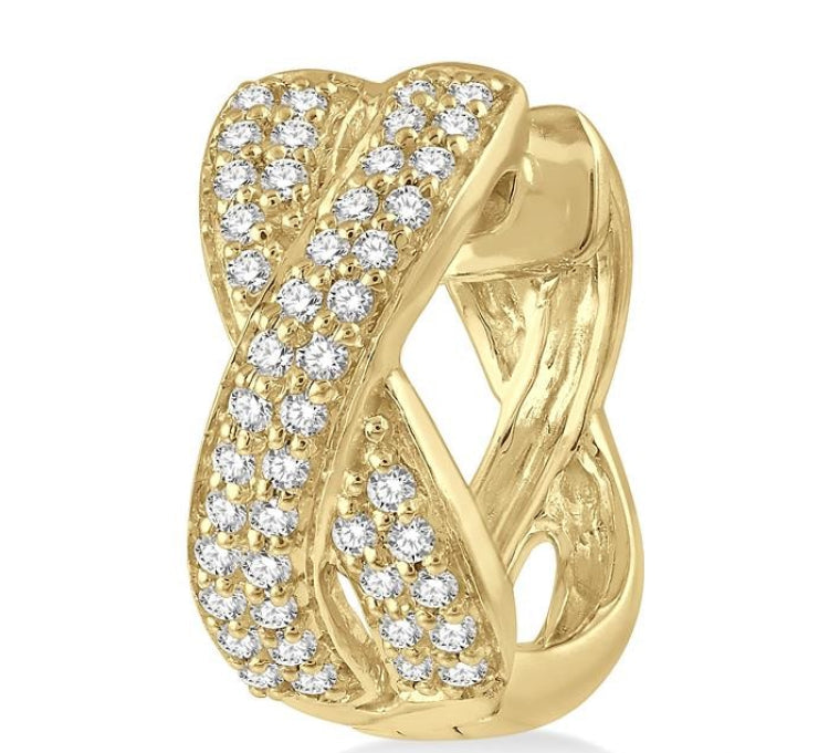 1/3 Ctw Crossover Round Cut Diamond Petite Huggie Earrings in 14K Yellow Gold