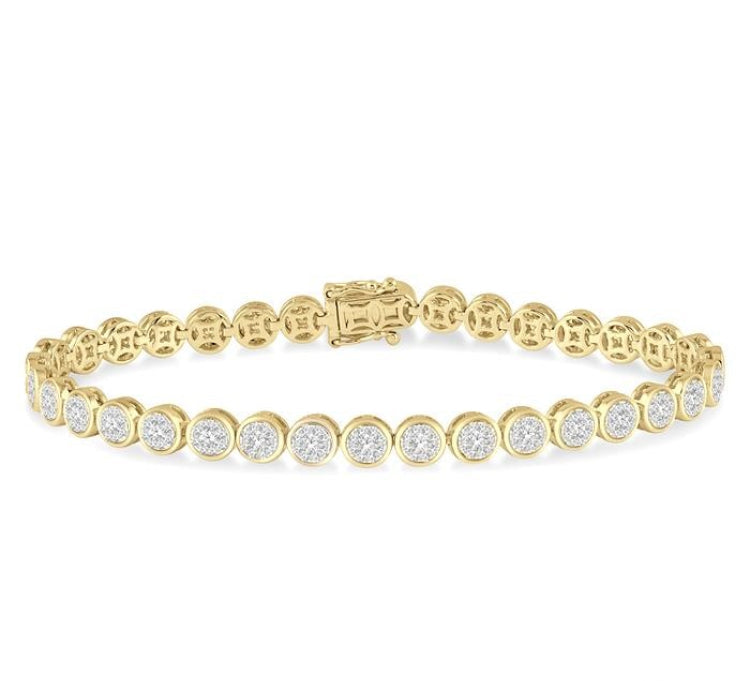 3 Ctw Lovebright Round Cut Diamond Bracelet in 14K Yellow and White Gold