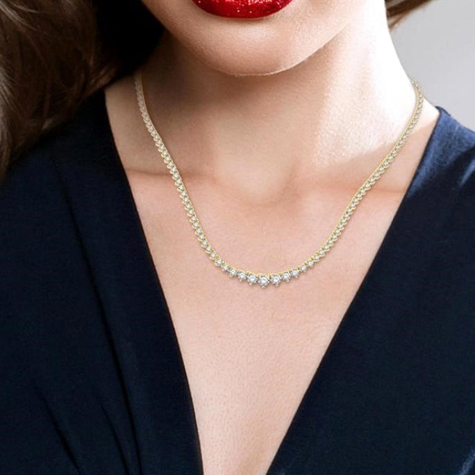 7 Ctw Riviera Round Cut Diamond Necklace in 14K Yellow Gold