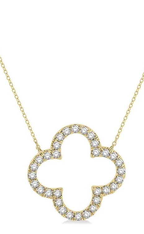1 Ctw Clover Round Cut Diamond Pendant With Chain in 14K Yellow Gold