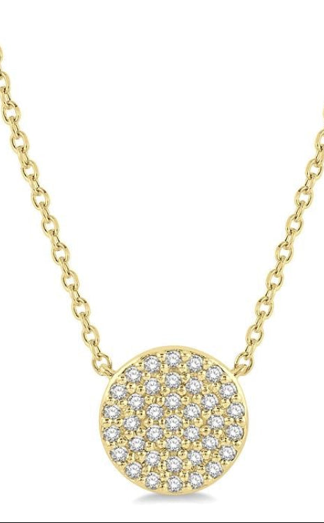 1/6 Ctw Disc Round Cut Diamond Petite Pendant With Chain in 10K Yellow Gold