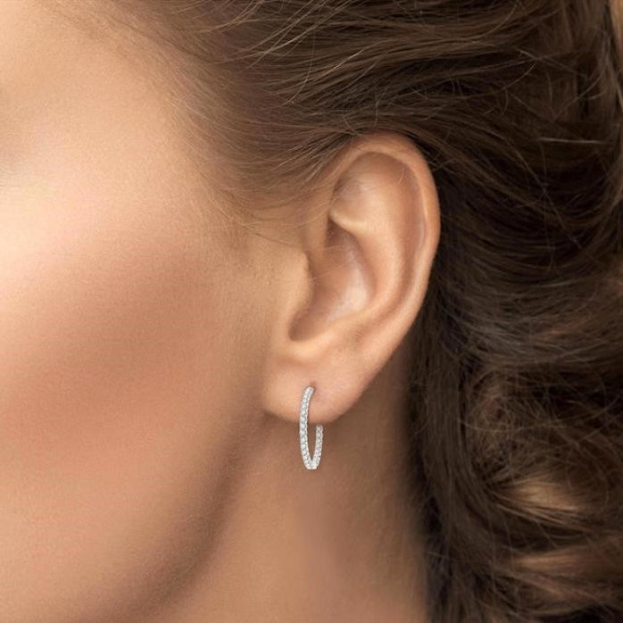 10 Ctw Inside-Out Round Cut Diamond 1 1/2 Inch Hoop Earrings in 14K White Gold