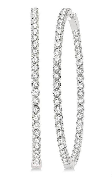 7 Ctw Inside-Out Round Cut Diamond 2-Inch Hoop Earrings in 14K White Gold