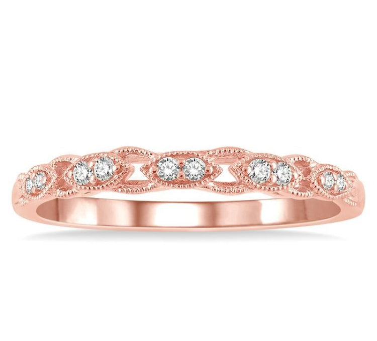 1/10 Ctw Marquise Shape Lattice Round Cut Diamond Wedding Band in 14K Rose Gold