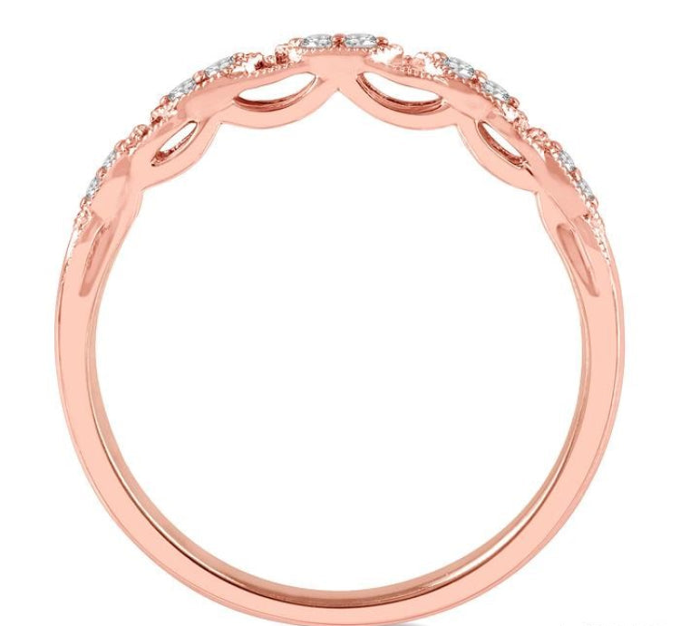 1/10 Ctw Marquise Shape Lattice Round Cut Diamond Wedding Band in 14K Rose Gold