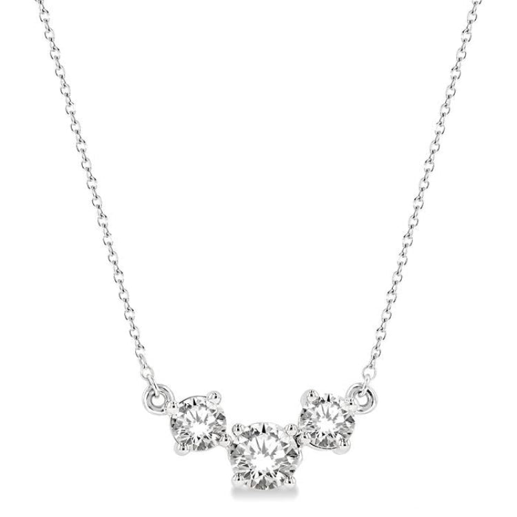 1 1/4 Ctw Three Stone Round Cut Diamond Necklace in 14K White Gold