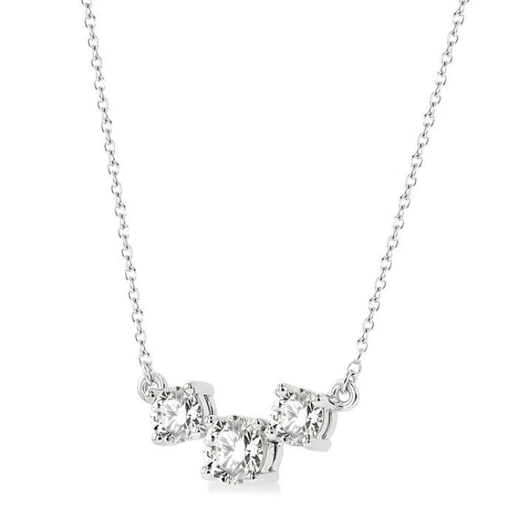 1 1/4 Ctw Three Stone Round Cut Diamond Necklace in 14K White Gold