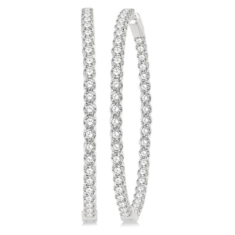 10 Ctw Inside-Out Round Cut Diamond 2-Inch Hoop Earrings in 14K White Gold