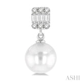 6MM Cultured Pearls and 1/10 ctw Baguette and Single Cut Diamond Earring in 14K White Gold