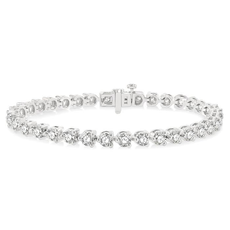 7 Ctw Tri-Prong Round Cut Diamond Tennis Bracelet in 14K White Gold