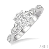 1/2 ctw Oval Shape Center Crisscross Carved Shank Lovebright Round Cut Diamond Engagement Ring in 14K White Gold