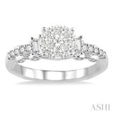 3/4 Ctw Round and Baguette Diamond Lovebright Engagement Ring in 14K White Gold