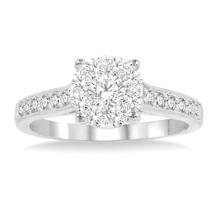 3/4 Ctw Lovebright Round Cut Diamond Engagement Ring in 14K White Gold