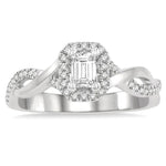 Load image into Gallery viewer, 1/2 Ctw Twisted Shank Round &amp; Emerald Cut Diamond Engagement Ring With 1/3 Ctw Emerald Cut Center Stone in 14K White Gold