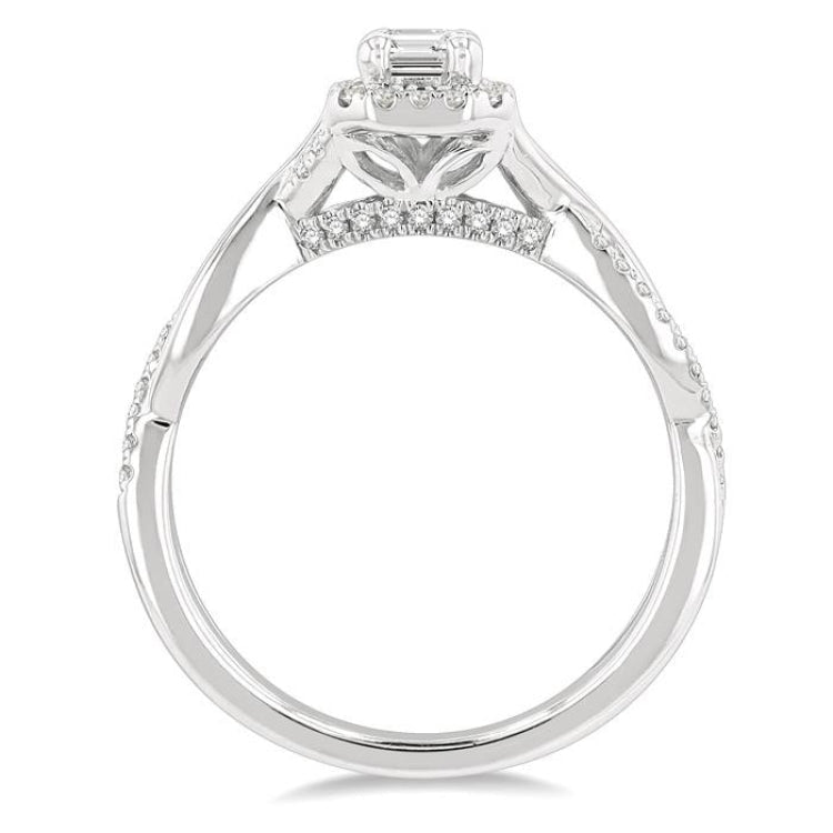 1/2 Ctw Twisted Shank Round & Emerald Cut Diamond Engagement Ring With 1/3 Ctw Emerald Cut Center Stone in 14K White Gold